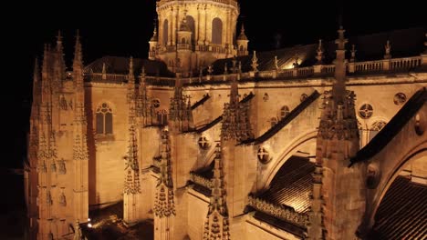Pinacles-of-a-Gothic-cathedral,-aerial-close-up-view