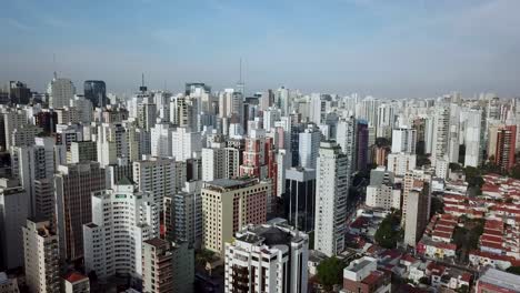 Establishing-4k-aerial-shot-of-Sao-Paolo-city-center-panorama,-showing-streets-and-big-buildings
