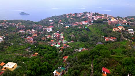 Aerial-Shot-Of-Village-On-The-Island-Of-Amalfi-Coast-In-Campania,-Italy