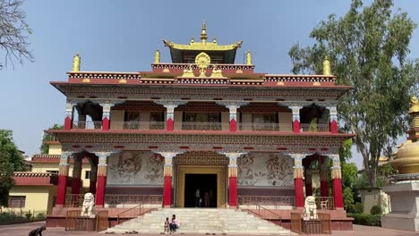 Tibetan-Karma-Kagyu-Temple-near-Mahabodhi-Temple-in-Bodh-Gaia,-Bihar-state-of-India