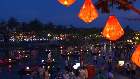 Nighttime-scenery-in-Hoi-An-from-elevated-position-with-illuminated-lanterns
