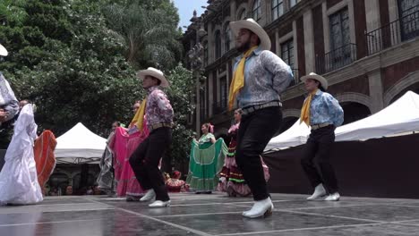 Mexican-folk-dancers-doing-footwork-while-dancing