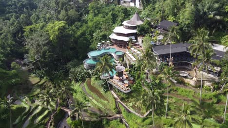 Cretya-Ubud-by-Alas-Harum,-a-luxurious-Day-Club-in-Bali-with-infinity-swimming-Pool-amid-rice-terraces-and-lush-tropical-forest