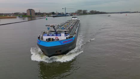 Motor-Tanker,-Liquid-Cargo-ship-Leonie-Deymann-sailing-through-river-Oude-Mass