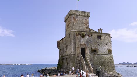 Italian-riviera-on-Mediterranean-a-town-of-Rapallo-with-a-beautiful-little-castle-next-to-the-public-beach