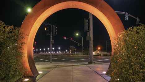 Motion-Time-Lapse-of-Street-Intersection-in-Napa-Valley-at-Night