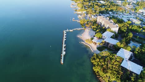 Aerial-Tilt-Down-over-Dock-with-Boats-at-Resort-in-Islamorada-Florida-Keys