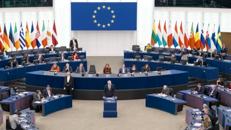 Plenary-room-of-the-European-Parliament-during-the-speech-of-Gitanas-Nausėda,-President-of-Lithuania---Strasbourg,-France