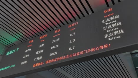 Cartelera-De-Aviso-De-Horario-De-Tren-Digital-En-Una-Estación-De-Tren-En-China