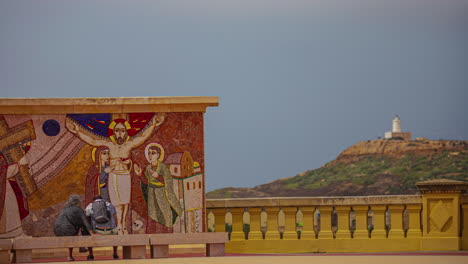 Tourists-Visit-The-Basilica-of-the-Blessed-Virgin-Of-Ta'-Pinu-With-Mosaic-Art-In-Gozo,-Gharb,-Malta