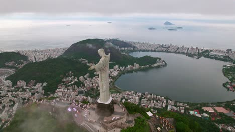 Aerial-Drone-Above-Rio-de-Janeiro-Christ-the-Redeemer-and-Rodrigo-Freitas-Lagoon-Brazilian-Tropical-Landscape