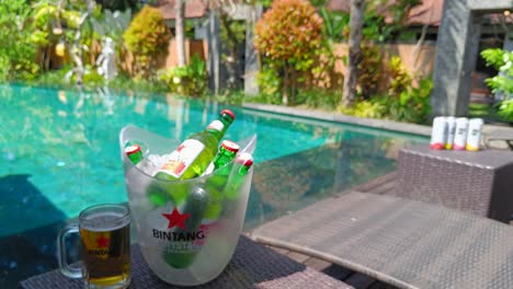 Zoom-out-Bucket-of-Ice-Bali-Bintang-Beer-at-Villa-with-Pool-and-Jungle-View-at-Ubud