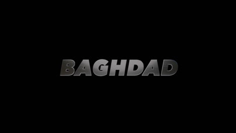 City-of-Baghdad,-Iraq,-3D-graphic-title-brushed-steel-look,-fill-and-alpha-channel