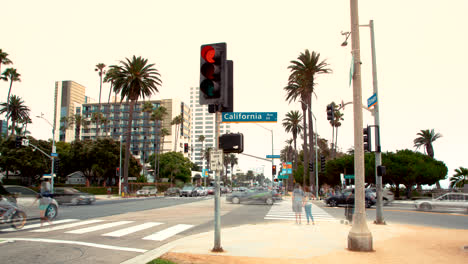 A-4K-time-lapse-of-the-California-Ave-and-Ocean-Ave-intersection-in-Santa-Monica,-California,-USA-on-09-01-2019