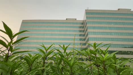 Tiro-En-ángulo-Bajo-Con-Plataforma-Rodante-Del-Edificio-En-La-Ciudad-De-Magarpatta,-Pune,-India