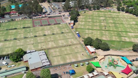Yarrawonga,-Victoria,-Australia---17-February-2023:-Aerial-view-of-one-of-the-venues-at-the-largest-lawn-tennis-tournament-in-the-world-at-Yarrawonga