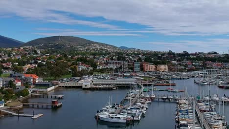 Hobart,-Tasmania,-Australia---20-March-2019:-Over-the-Yachts-at-the-Derwent-Sailing-Squadron-near-Wrest-Point-Casino