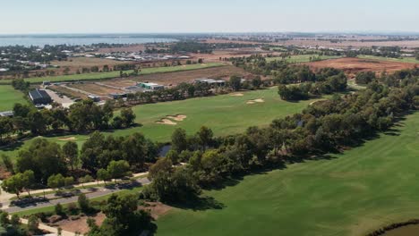 Yarrawonga,-Victoria,-Australia---3-March-2023:-Black-Bull-Golf-Course-with-new-residential-stage-in-background-at-Silverwoods-Estate-Yarrawonga