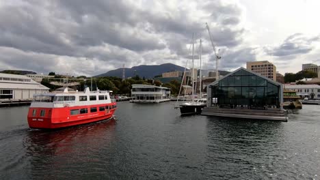 Hobart,-Tasmania,-Australia---13-March-2019:-Tour-boat-Spirit-of-Hobart-approaching-Watermans-Dock-in-Hobart-Tasmania