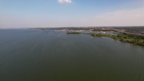Aerial-footage-approaching-Eagle-Point-Marina-from-a-far-distance