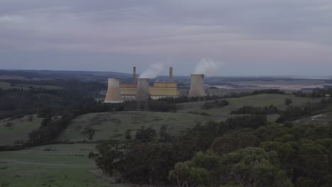 Yallourn-Coal-Power-Station-just-outside-of-Moe,-Morwell,-Victoria-Australia,-drone-aerial-shot-fly-in