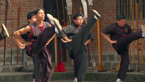 Group-of-chinese-martial-arts-masters-doing-kicking-moves