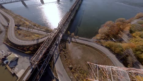 FPV-Acrobatic-Manoeuvres-Diving-Past-Cable-Tower-Across-Victoria-Bridge-In-Montreal