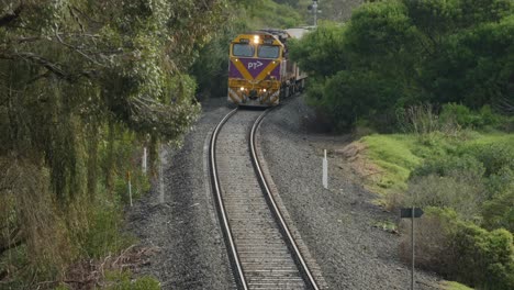 Country-VLine-train-along-pretty-outback-tracks-in-Victoria-Australia