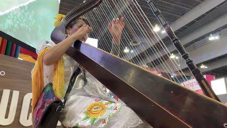 slow-motion-shot-of-mexican-harpist-playing-the-instrument
