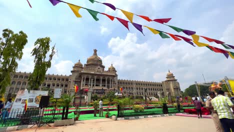 A-shot-of-the-Karnataka-legislative-building-located-in-Bangalore,-it-is-know-to-be-the-largest-legislative-building-in-India