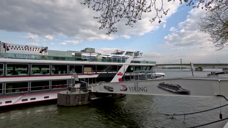 Gangway-Leading-To-River-Cruise-Boat-Docked-On-The-Rhine-River-In-Cologne