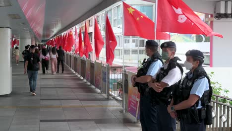 Police-officers-stand-guard-during-China's-National-Day,-the-founding-anniversary-of-the-People's-Republic-of-China