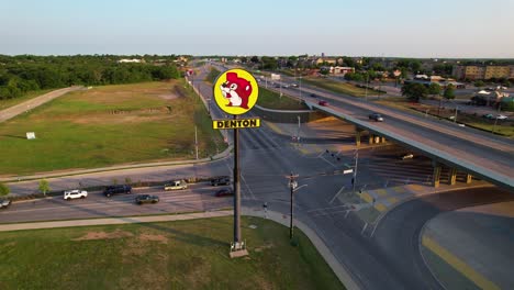 Aerial-footage-of-the-Buc-ee's-in-Denton-Texas-sign