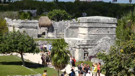 Temple-of-the-Frescoes-at-Tulum-archeological-site,-Quintana-Roo,-Mexico