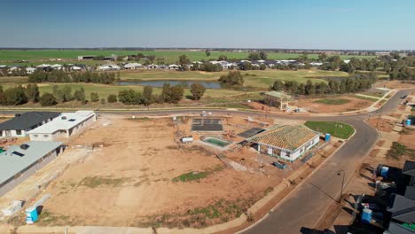 Yarrawonga,-Victoria,-Australia---14-May-2023:-Over-houses-and-pool-under-construction-with-golf-course-in-the-background-at-Yarrawonga-Victoria