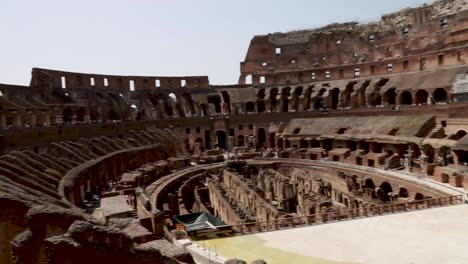 Panoramic-view-inside-the-Roman-Colosseum-in-Rome,-Italy