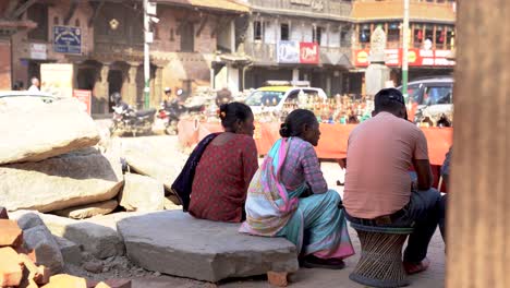 Shot-of-Nepalese-People-seatting-and-chating-to-each-other-in-Kathmandu-Nepal-During-Sunny-Day