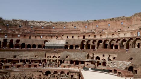 Panoramic-view-inside-the-Roman-Colosseum's-arena-in-Rome,-Italy