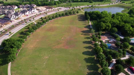 Aerial-footage-of-Central-Park-at-Union-Park-in-Aubrey-Texas