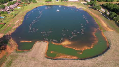 Aerial-footage-of-pond-in-Woodland-Park-in-Krugerville-Texas