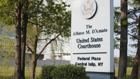 Central-Islip-New-York-Federal-Courthouse-Exterior-Entrance-Sign-Static-Shot