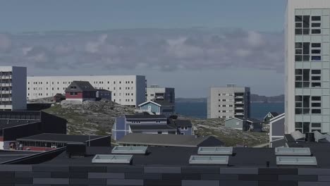 Locked-Off-View-Of-Residential-Apartments-And-Buildings-In-Nuuk,-Greenland
