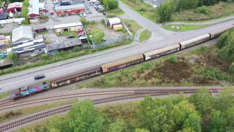 Freighttrain-from-above-filmed-with-a-drone