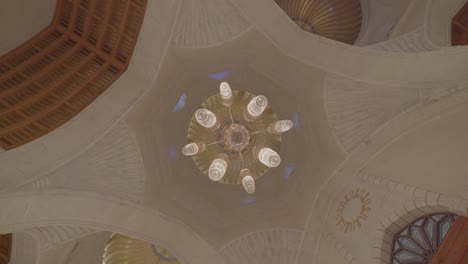 Looking-Up-At-Ornate-Ceiling-Lights-Sultan-Qaboos-Grand-Mosque