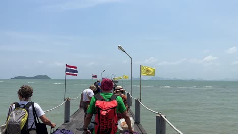 People-Walking-on-Dock-in-Koh-Samui-Island,-Thailand