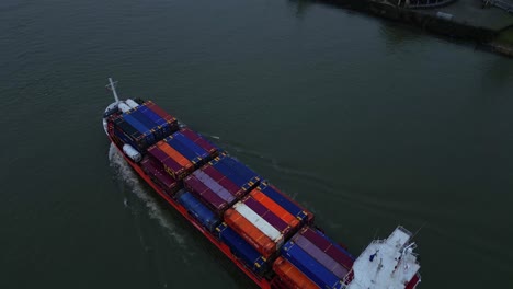 Tilt-Up-Shot-Of-A2B-Comfort-Bulk-Containers-Carrier-Cargo-Ship-Sailing-In-Dordrecht,-Netherlands