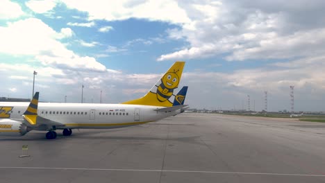 A-Bulgaria-Air-plane-taxiing-at-Sofia-Airport-and-parks-next-to-another-plane