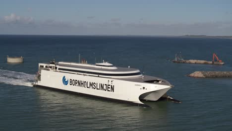 Express-1-Ferry-Boat-Of-Bornholmslinjen-From-Bornholm-Island-Arriving-At-The-Port-Of-Ystad-In-Sweden