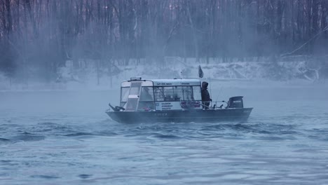 Fishing-Boat-Trolley-Foggy-Morning-Winter-River-Fisherman-Snow