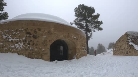 Snow-capped-Pou-de-Barber-in-Ibi,-Alicante,-Spain